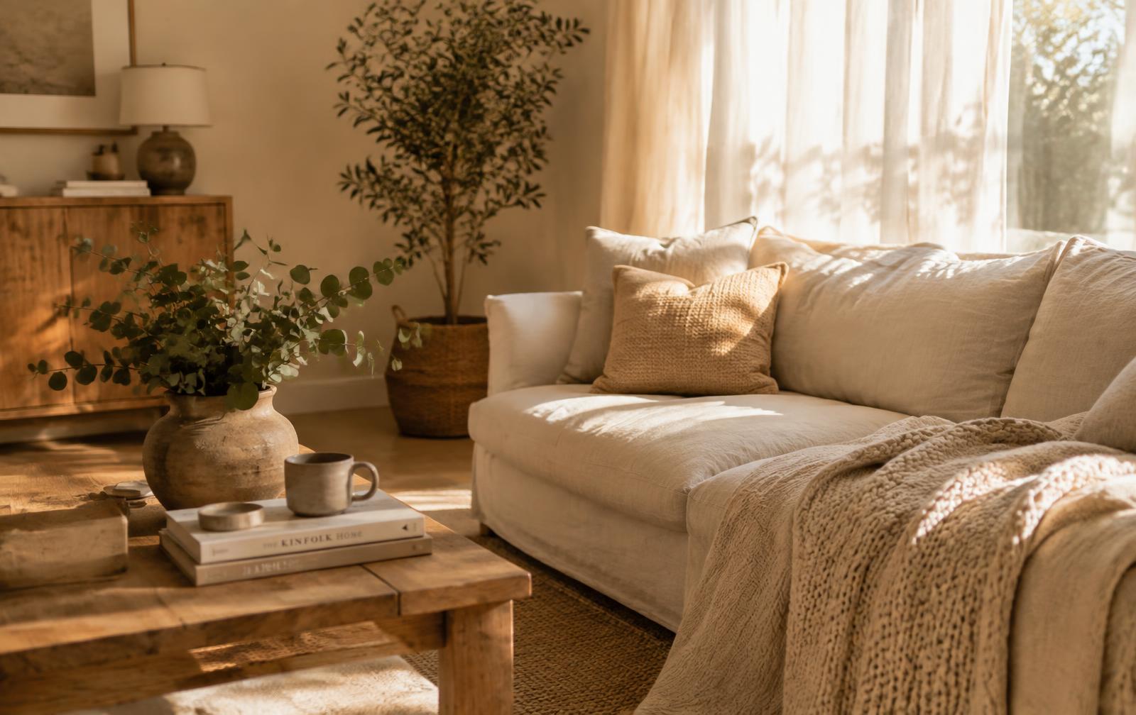 Sunlit, cozy living room